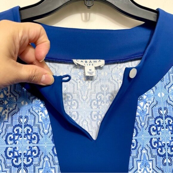 Cabana Life Moroccan Tile Tunic Dress in BlueSwim Cover-Upin Blue Size M - Picture 7 of 12